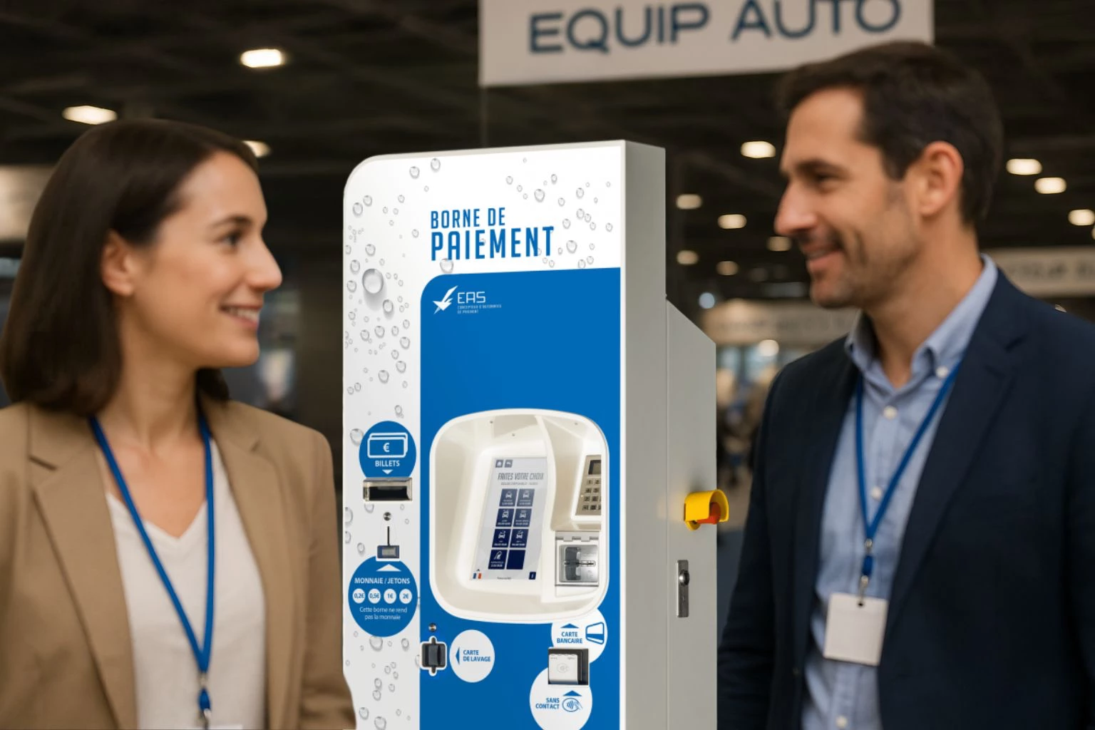 EAS sur le salon equip'auto 2025 mettant en avant sa borne de paiement