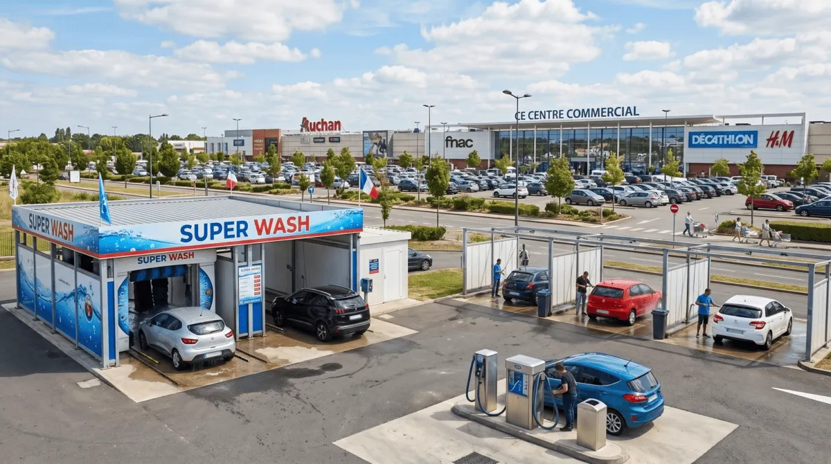 station de lavage auto dans un centre commercial